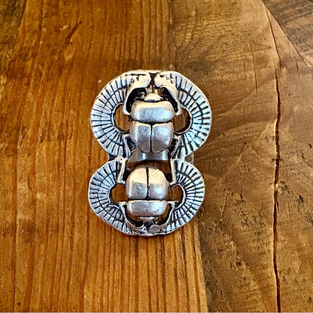 Vintage Double Scarab Beetle Sterling Silver 925 hand cast ring size 5